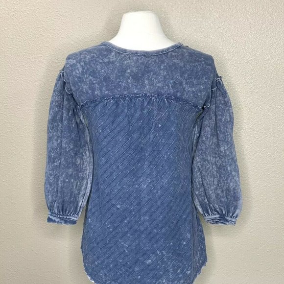 Free People We The Free Blue Acid Wash Top - Picture 7 of 9